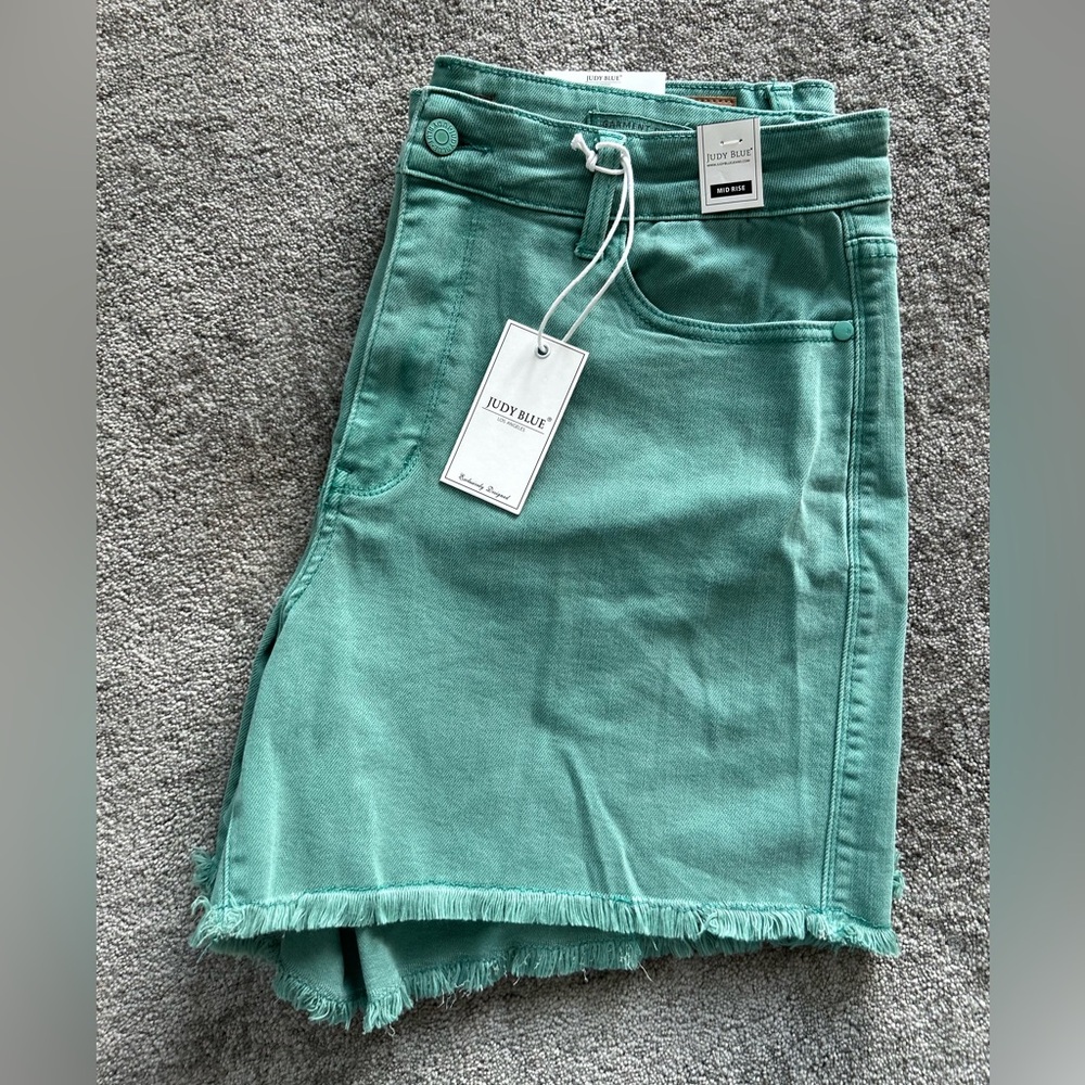 🌶️ NWT Judy Blue Shorts Sienna Aquamarine Mid Rise Frayed Hem. Size 2XL - Picture 3 of 3